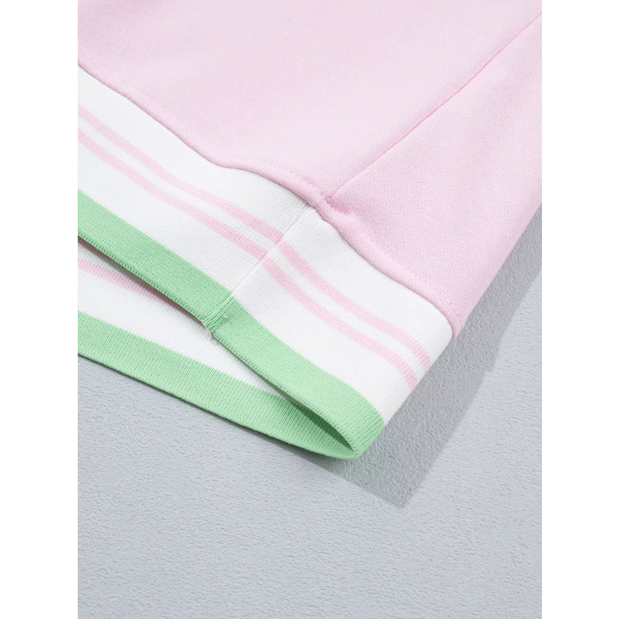 Contrast Striped Trim Baggy Pullover Sweatshirt Apparel and Accessories