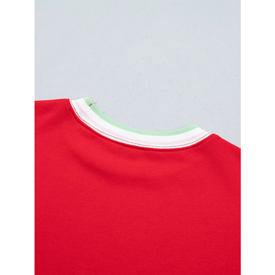 Contrast Striped Trim Baggy Pullover Sweatshirt Apparel and Accessories