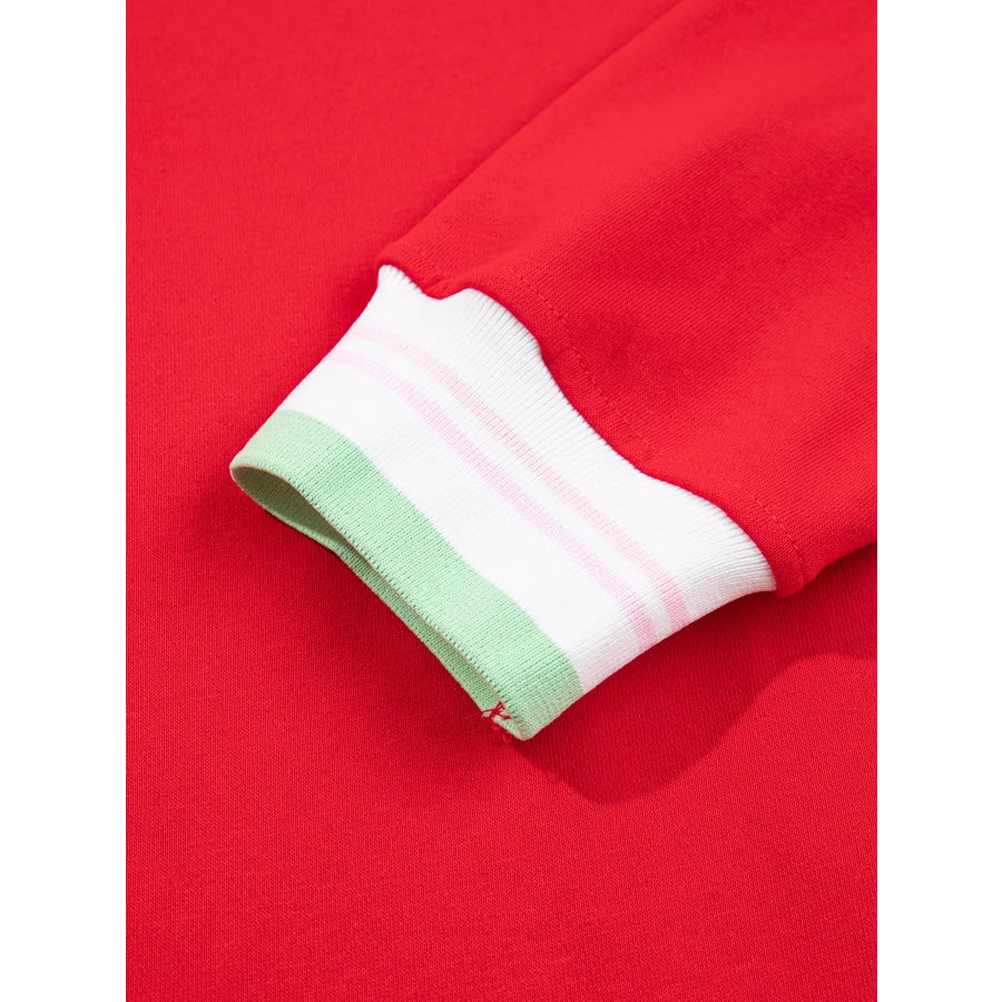Contrast Striped Trim Baggy Pullover Sweatshirt Apparel and Accessories