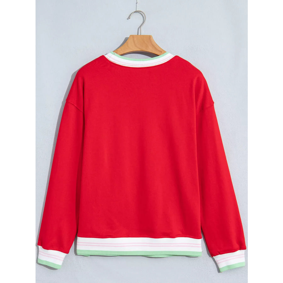 Contrast Striped Trim Baggy Pullover Sweatshirt Apparel and Accessories