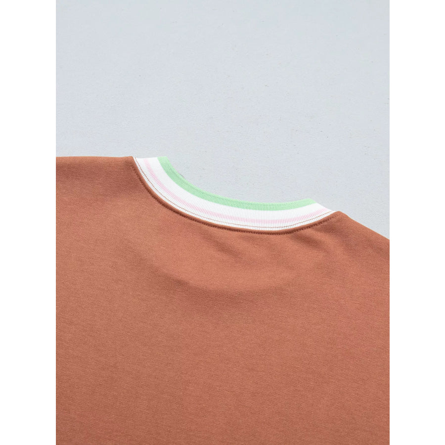 Contrast Striped Trim Baggy Pullover Sweatshirt Apparel and Accessories