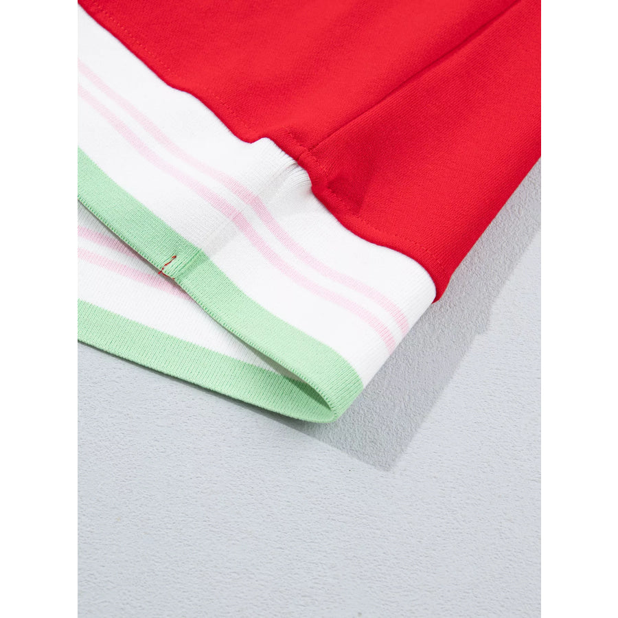 Contrast Striped Trim Baggy Pullover Sweatshirt Apparel and Accessories