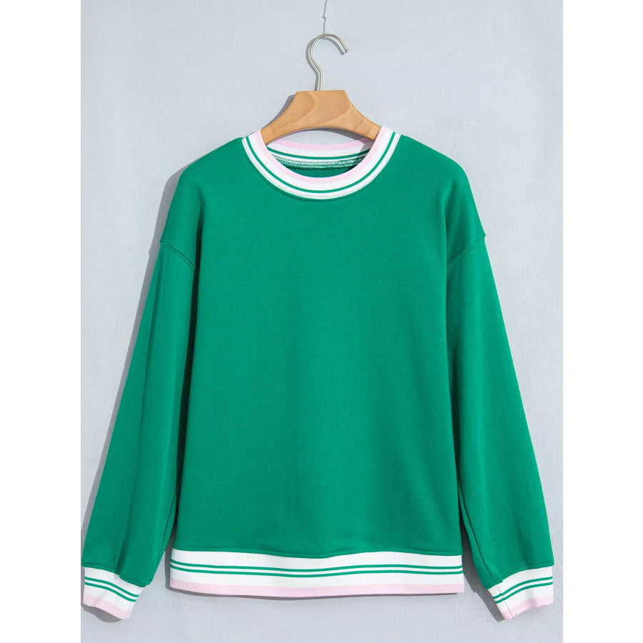 Contrast Striped Trim Baggy Pullover Sweatshirt Turquoise / S Apparel and Accessories