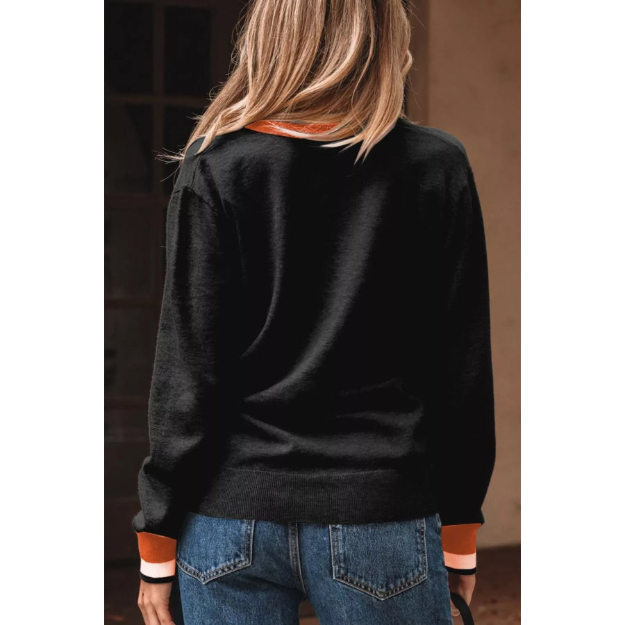 Contrast Striped Trim V Neck Varsity Sweater Apparel and Accessories