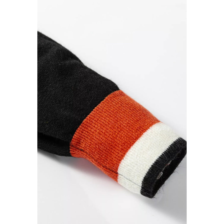 Contrast Striped Trim V Neck Varsity Sweater Apparel and Accessories
