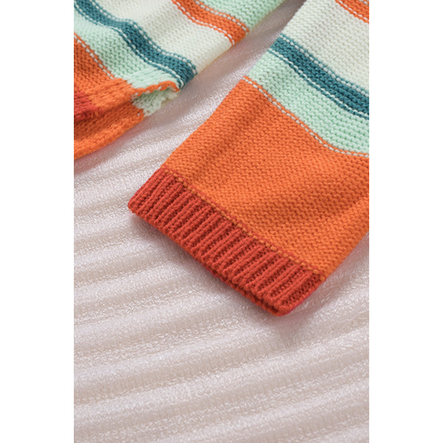 Contrast Striped Turtleneck Dropped Shoulder Sweater Apparel and Accessories