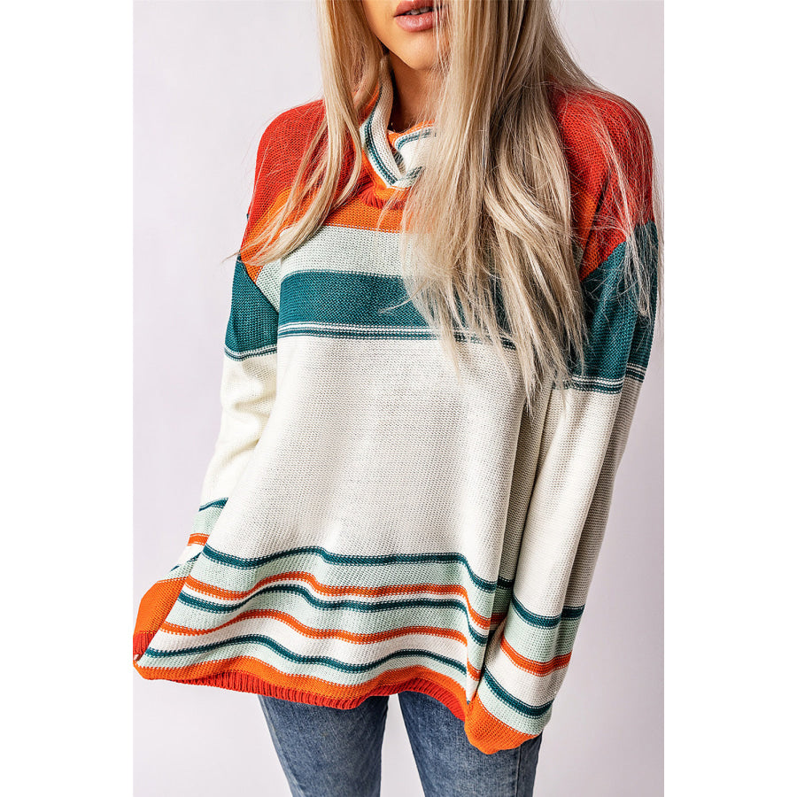 Contrast Striped Turtleneck Dropped Shoulder Sweater Apparel and Accessories
