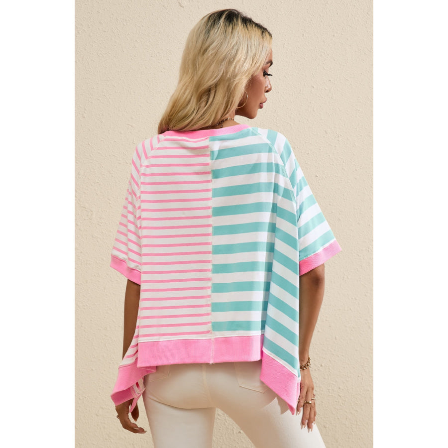 Contrast Stripes Round Neck Half Sleeve T-Shirt Apparel and Accessories