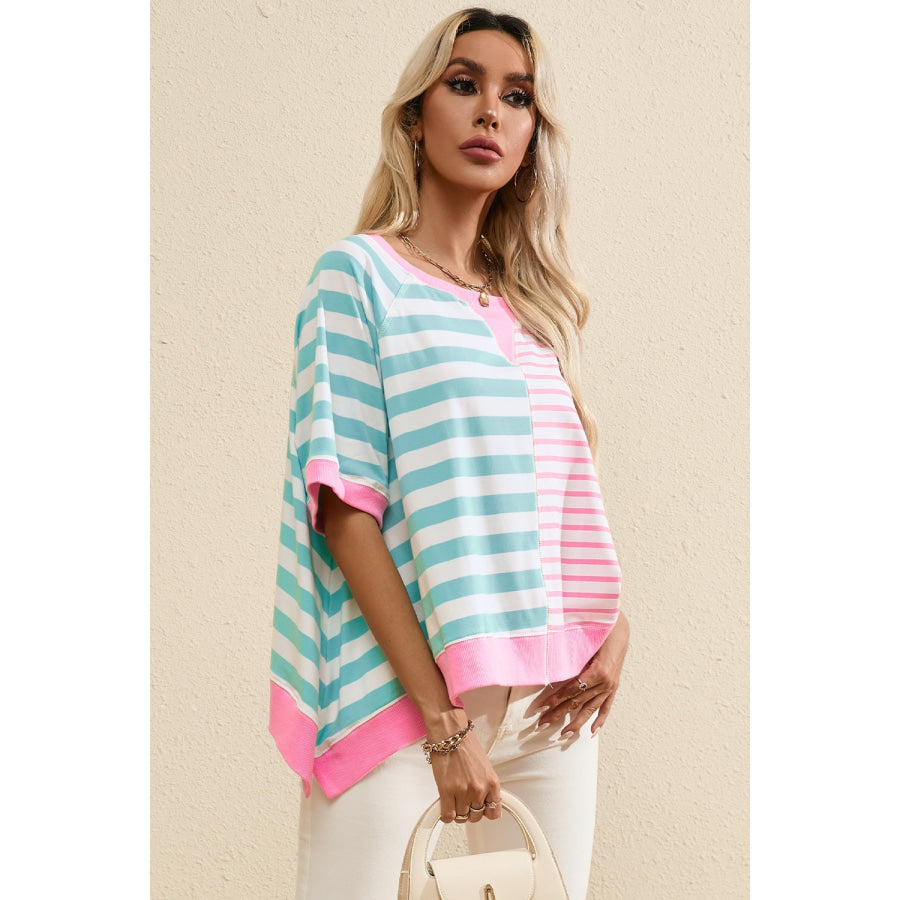 Contrast Stripes Round Neck Half Sleeve T-Shirt Apparel and Accessories