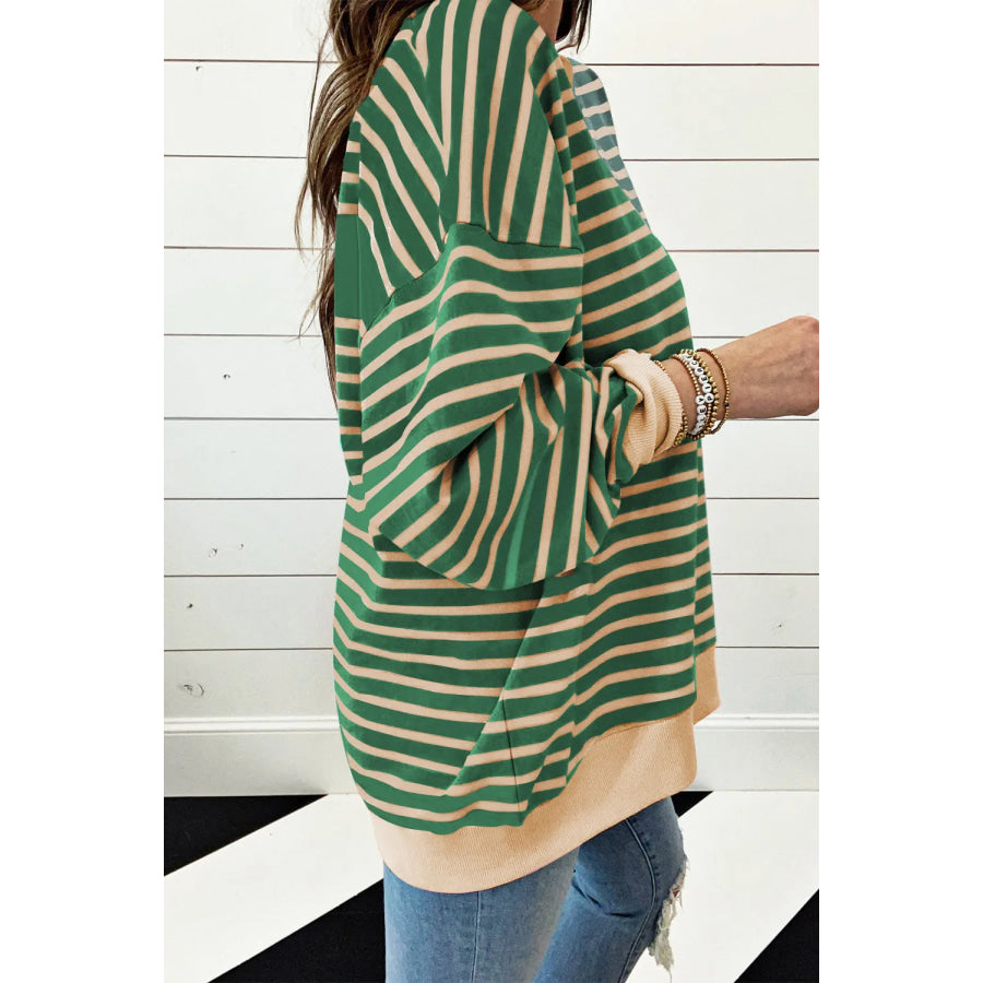 Contrast Stripes Round Neck Long Sleeve Sweatshirt Apparel and Accessories