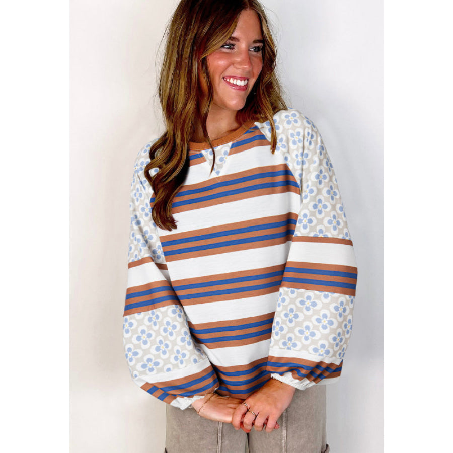 Contrast Stripes Round Neck Raglan Sleeve Sweatshirt White / S Apparel and Accessories