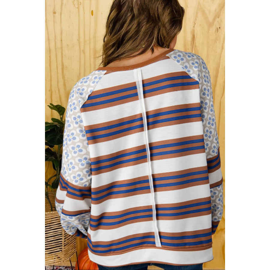 Contrast Stripes Round Neck Raglan Sleeve Sweatshirt Apparel and Accessories