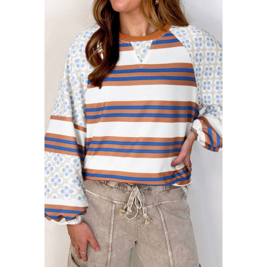 Contrast Stripes Round Neck Raglan Sleeve Sweatshirt White / S Apparel and Accessories