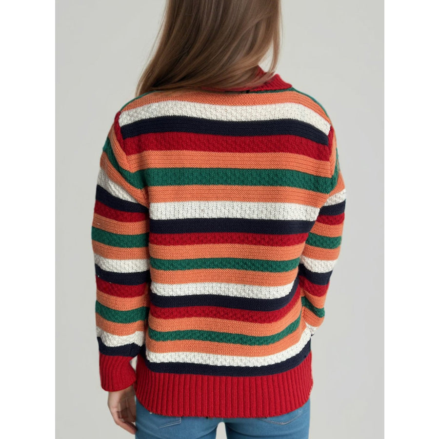 Contrast Stripes Turtleneck Long Sleeve Sweater Apparel and Accessories