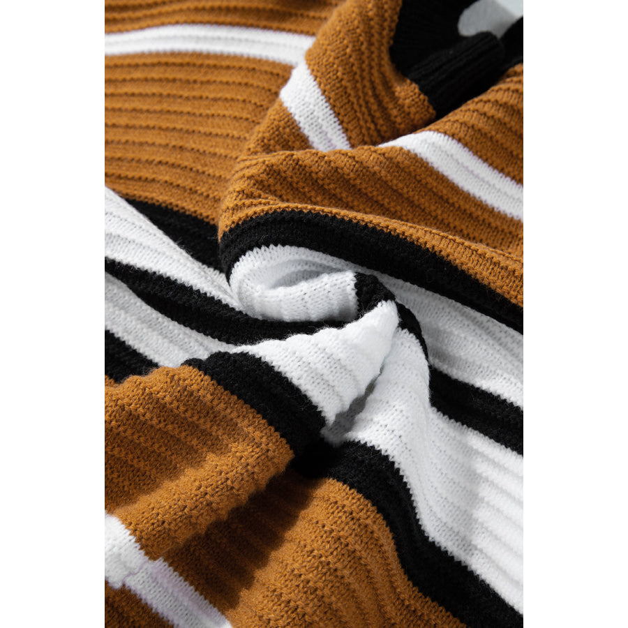 Contrast Stripes V Neck Long Sleeve Sweater Apparel and Accessories