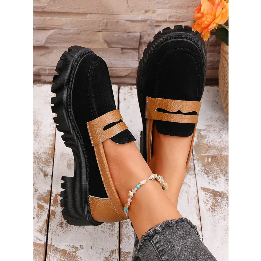 Contrast Suede Platform Loafers Apparel and Accessories