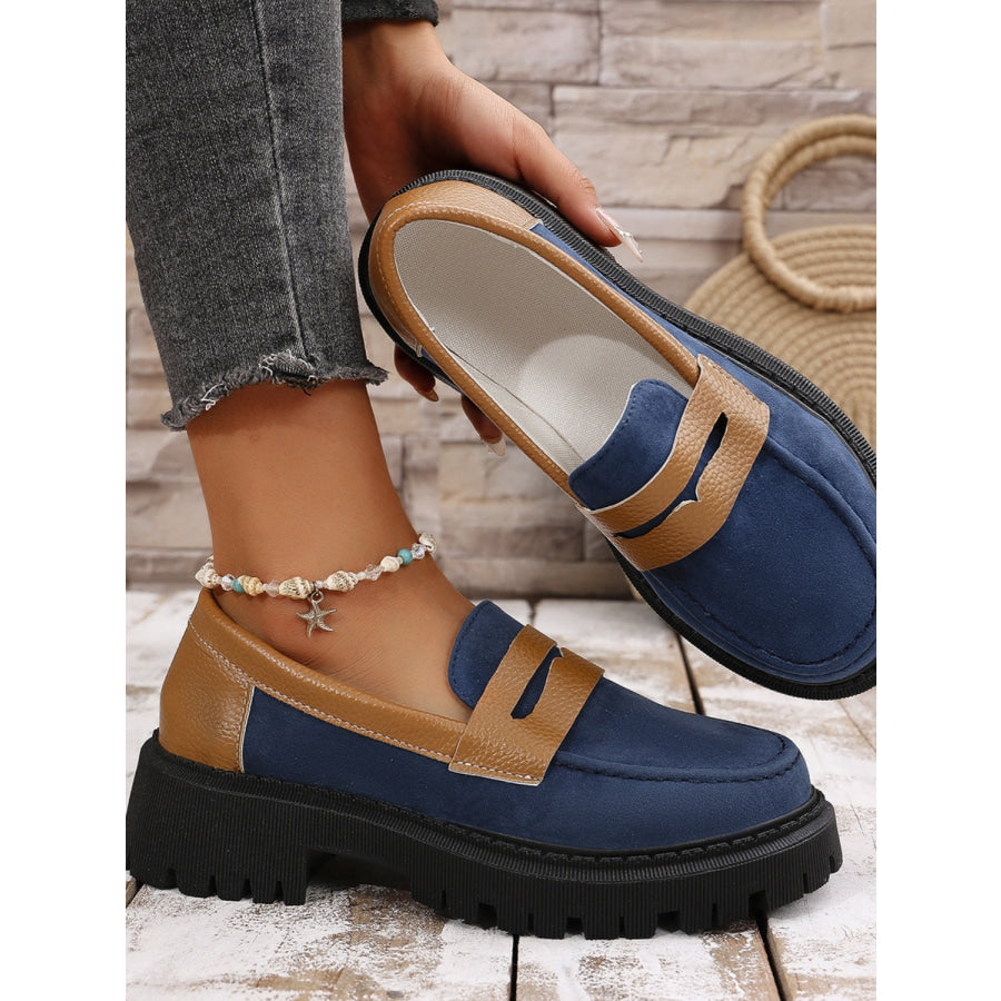 Contrast Suede Platform Loafers Apparel and Accessories