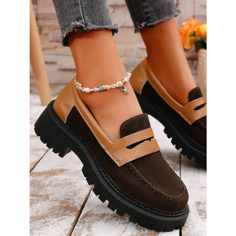 Contrast Suede Platform Loafers Apparel and Accessories