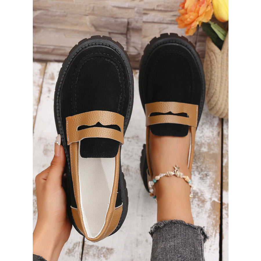 Contrast Suede Platform Loafers Apparel and Accessories