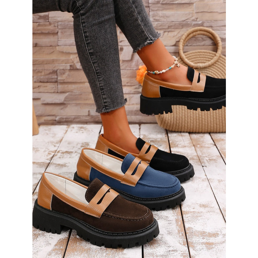 Contrast Suede Platform Loafers Apparel and Accessories