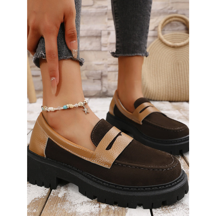 Contrast Suede Platform Loafers Apparel and Accessories