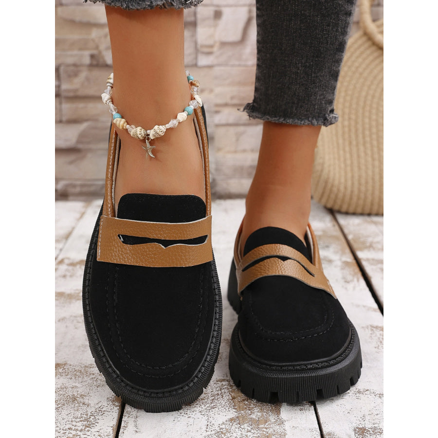 Contrast Suede Platform Loafers Apparel and Accessories