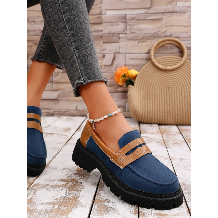 Contrast Suede Platform Loafers Blue / 36(US5) Apparel and Accessories