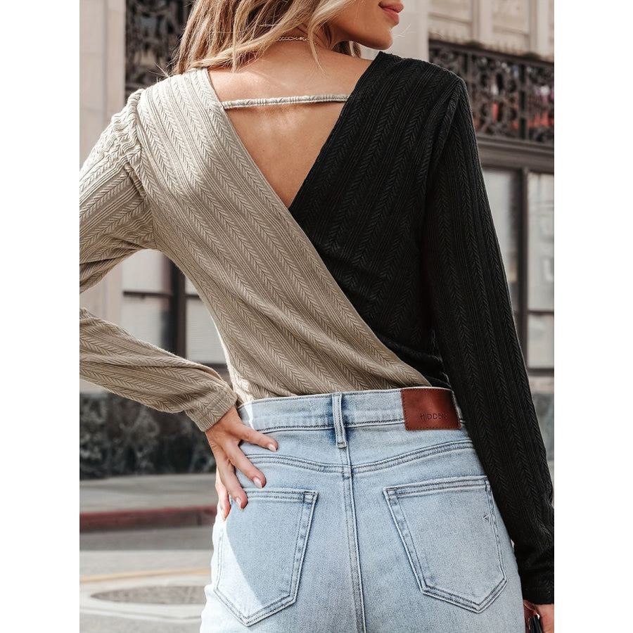 Contrast Surplice Long Sleeve T-Shirt Apparel and Accessories