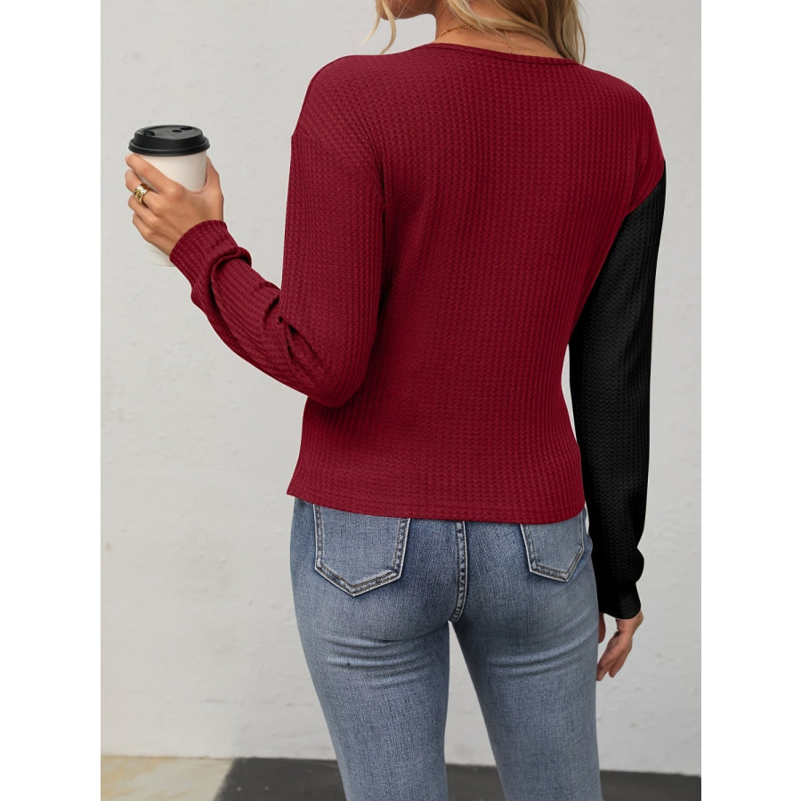 Contrast Surplice Long Sleeve Top Apparel and Accessories