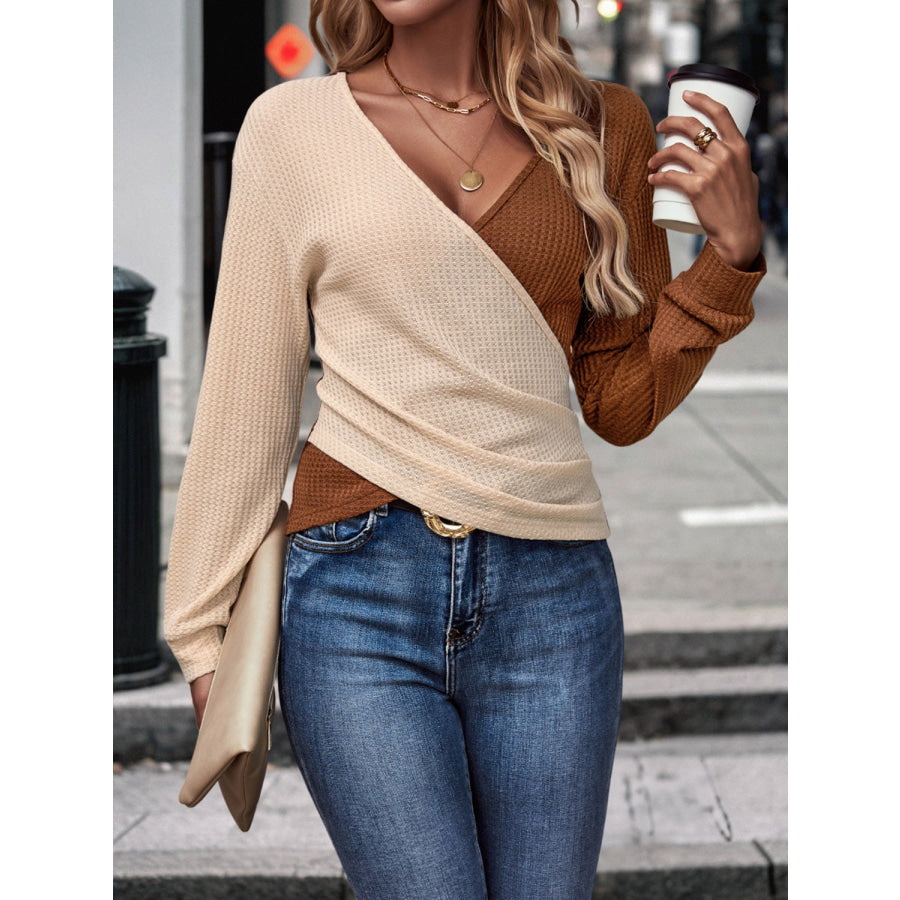 Contrast Surplice Long Sleeve Top Apparel and Accessories