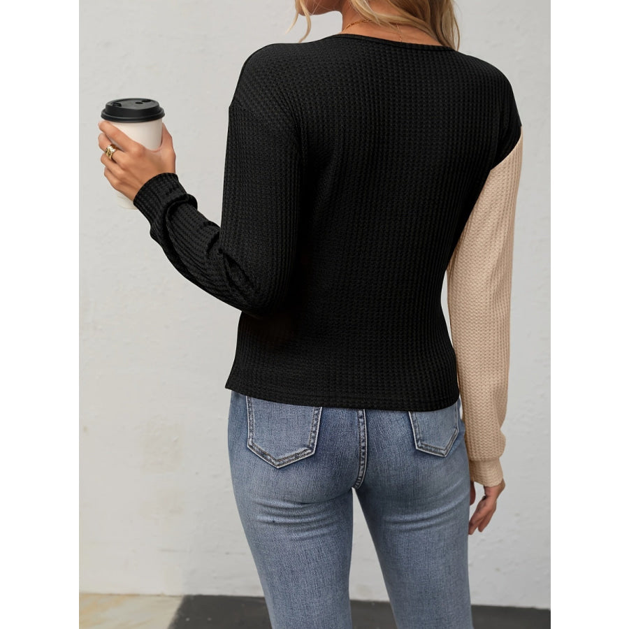 Contrast Surplice Long Sleeve Top Apparel and Accessories