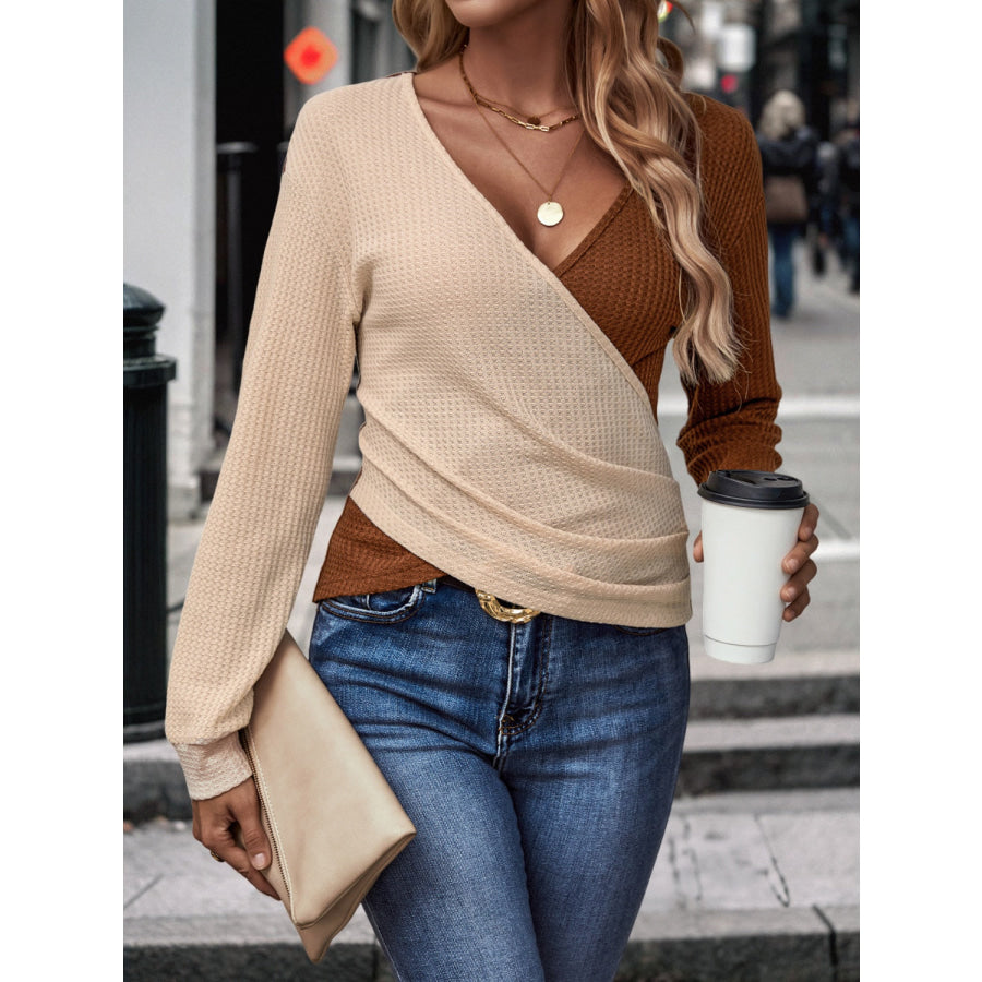 Contrast Surplice Long Sleeve Top Apparel and Accessories