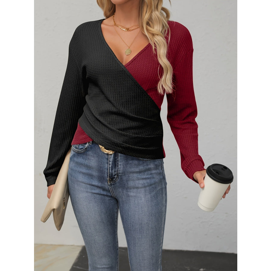 Contrast Surplice Long Sleeve Top Apparel and Accessories