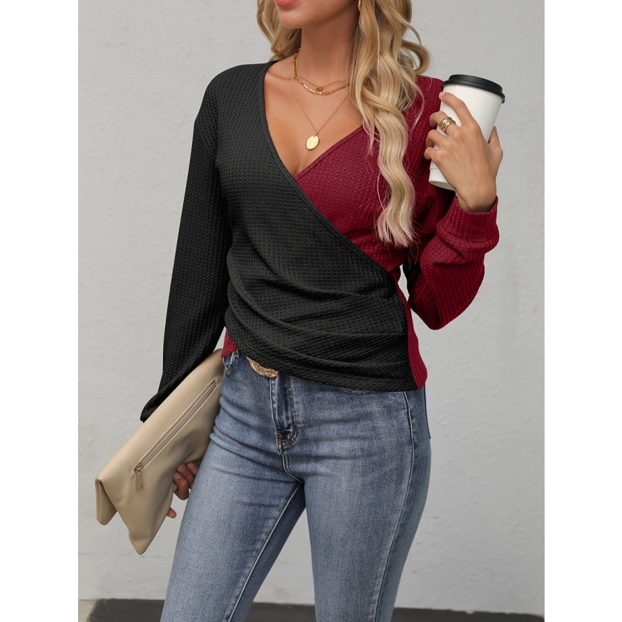 Contrast Surplice Long Sleeve Top Apparel and Accessories