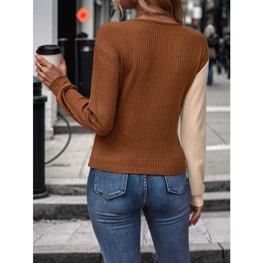 Contrast Surplice Long Sleeve Top Apparel and Accessories