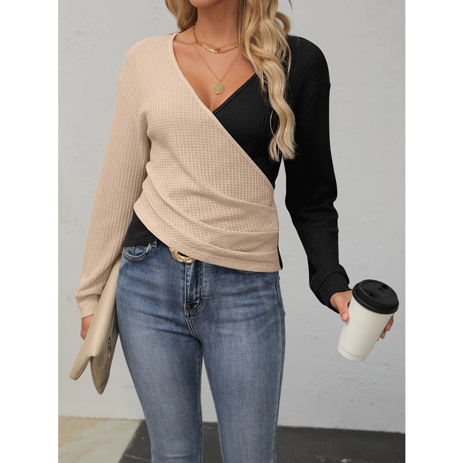 Contrast Surplice Long Sleeve Top Apparel and Accessories