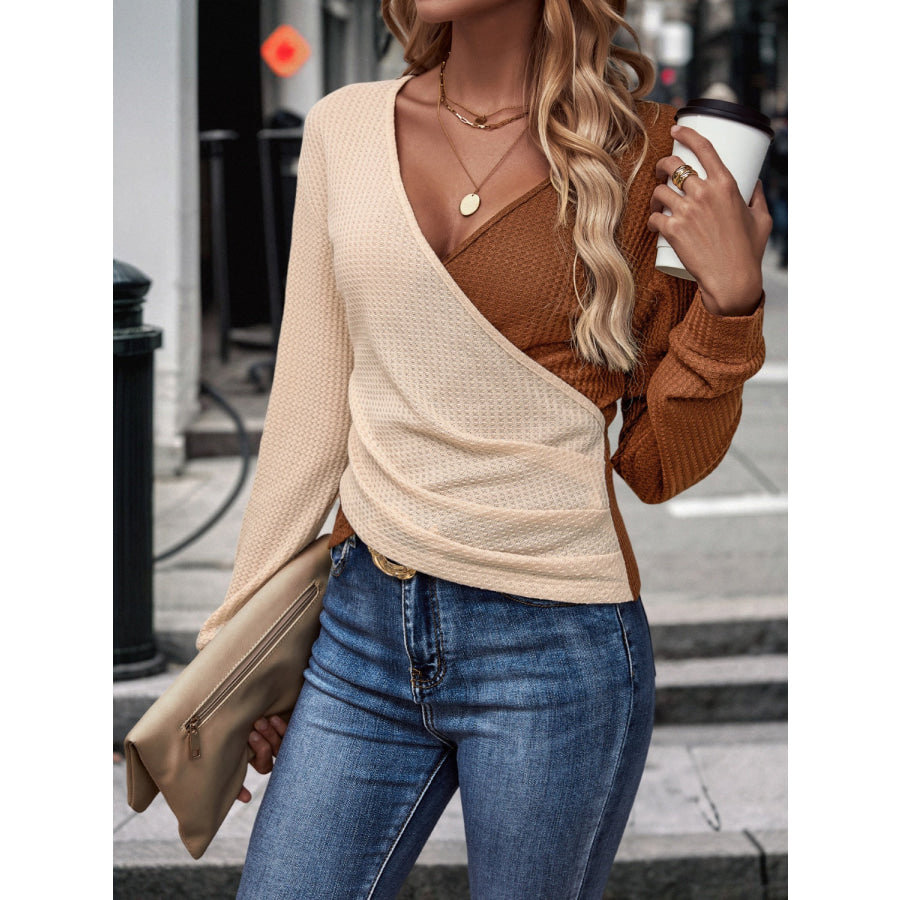 Contrast Surplice Long Sleeve Top Apparel and Accessories