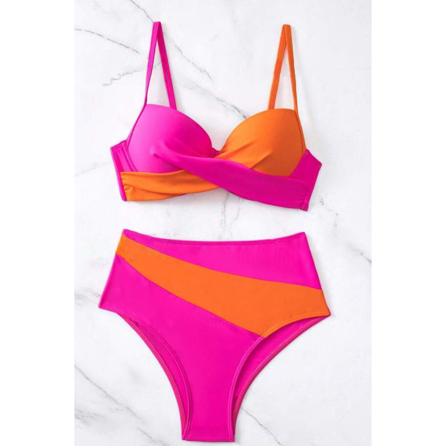 Contrast Sweetheart Neck Bikini Set Apparel and Accessories