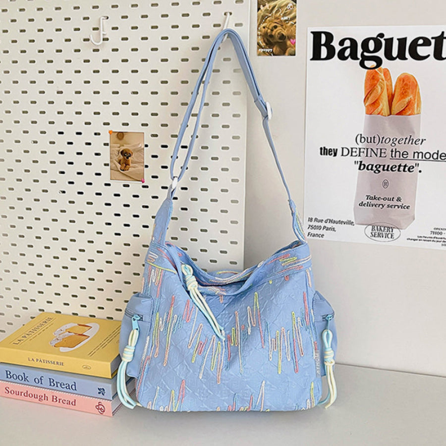 Contrast Texture Shoulder Bag Light Blue / One Size Apparel and Accessories