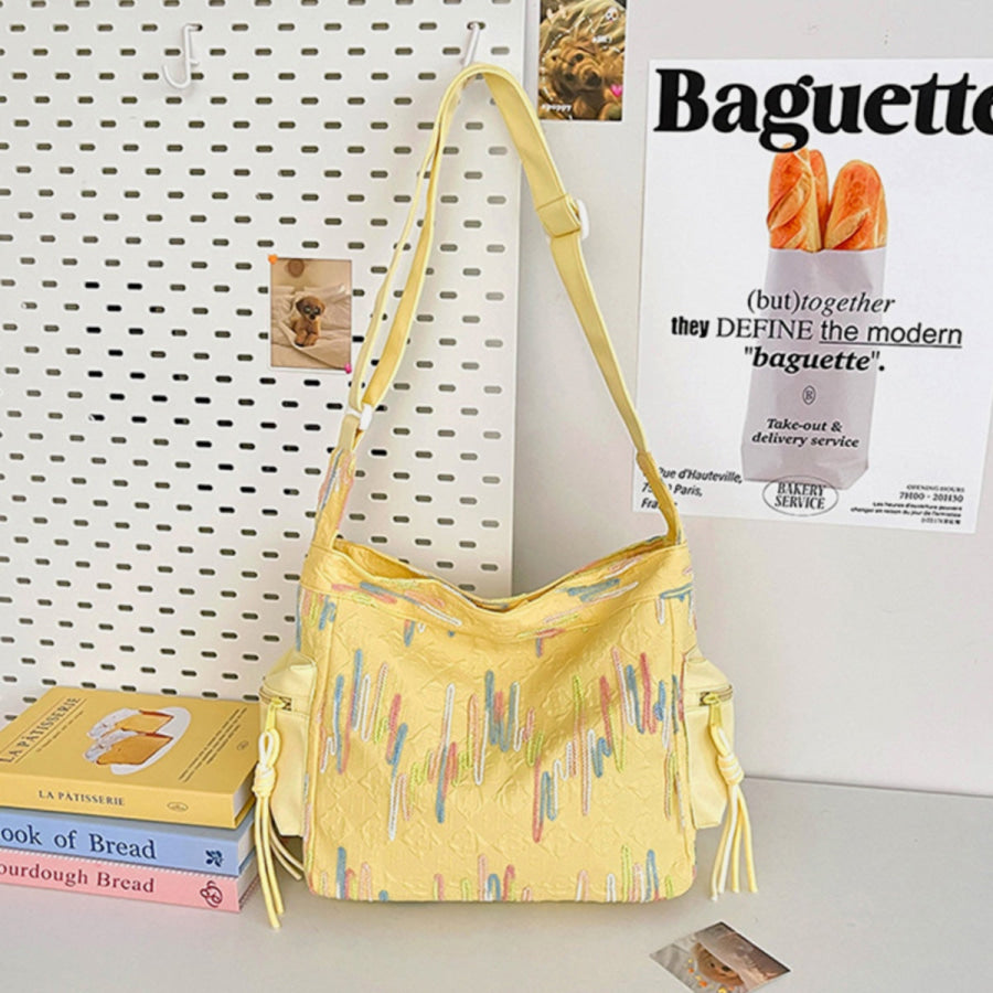 Contrast Texture Shoulder Bag Light Yellow / One Size Apparel and Accessories