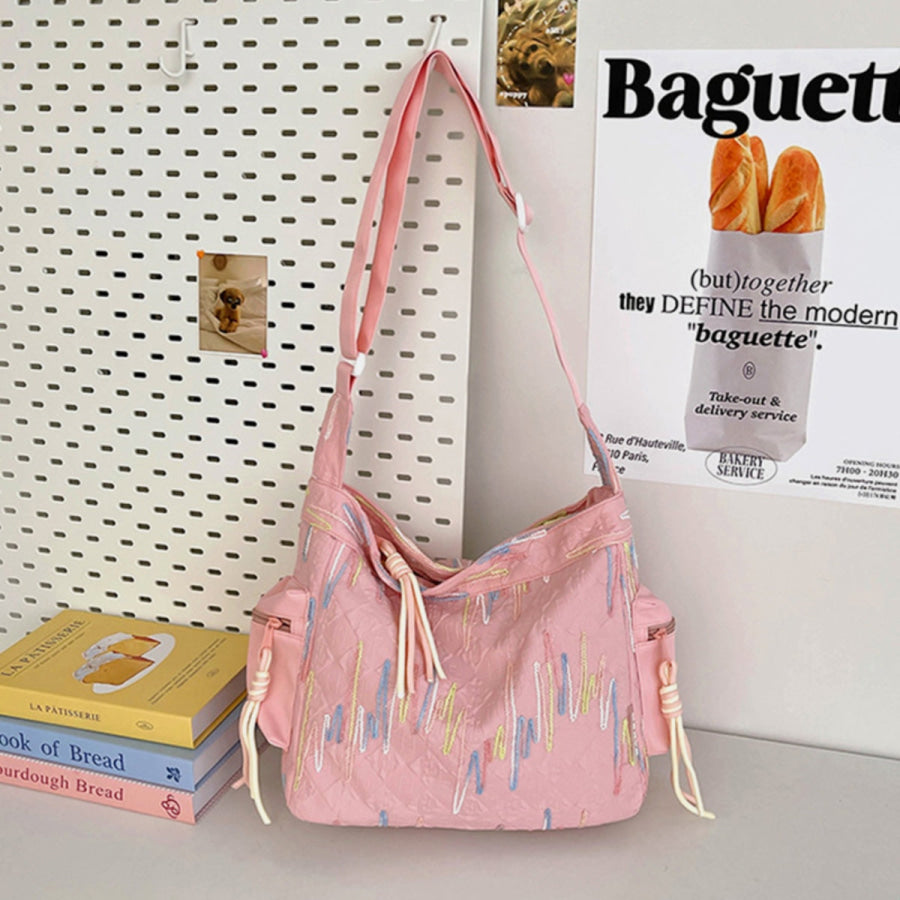 Contrast Texture Shoulder Bag Pink / One Size Apparel and Accessories