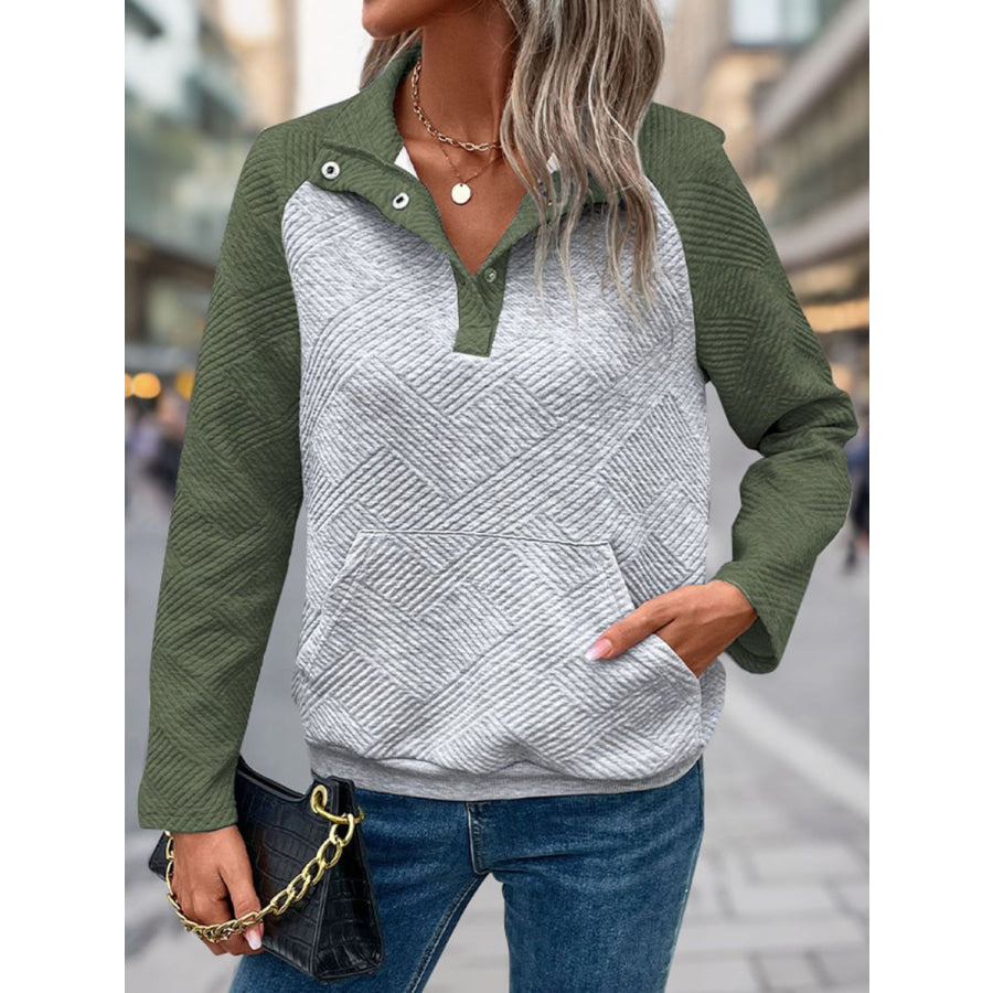 Contrast Textured Long Sleeve Sweatshirt Apparel and Accessories