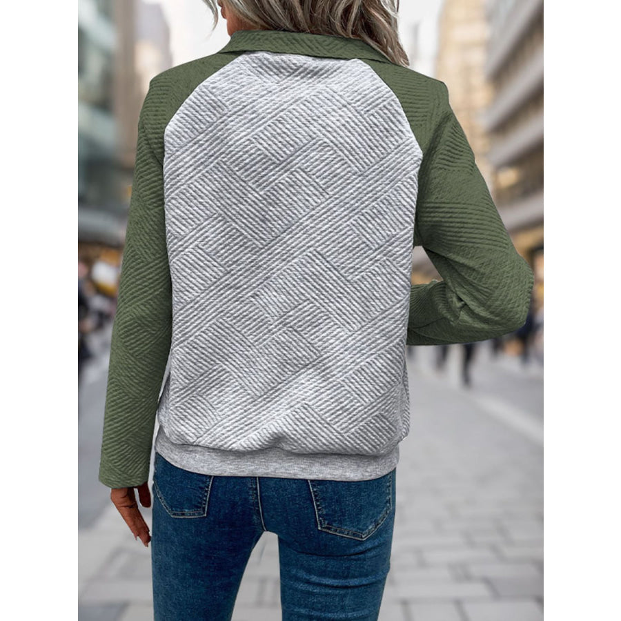 Contrast Textured Long Sleeve Sweatshirt Apparel and Accessories