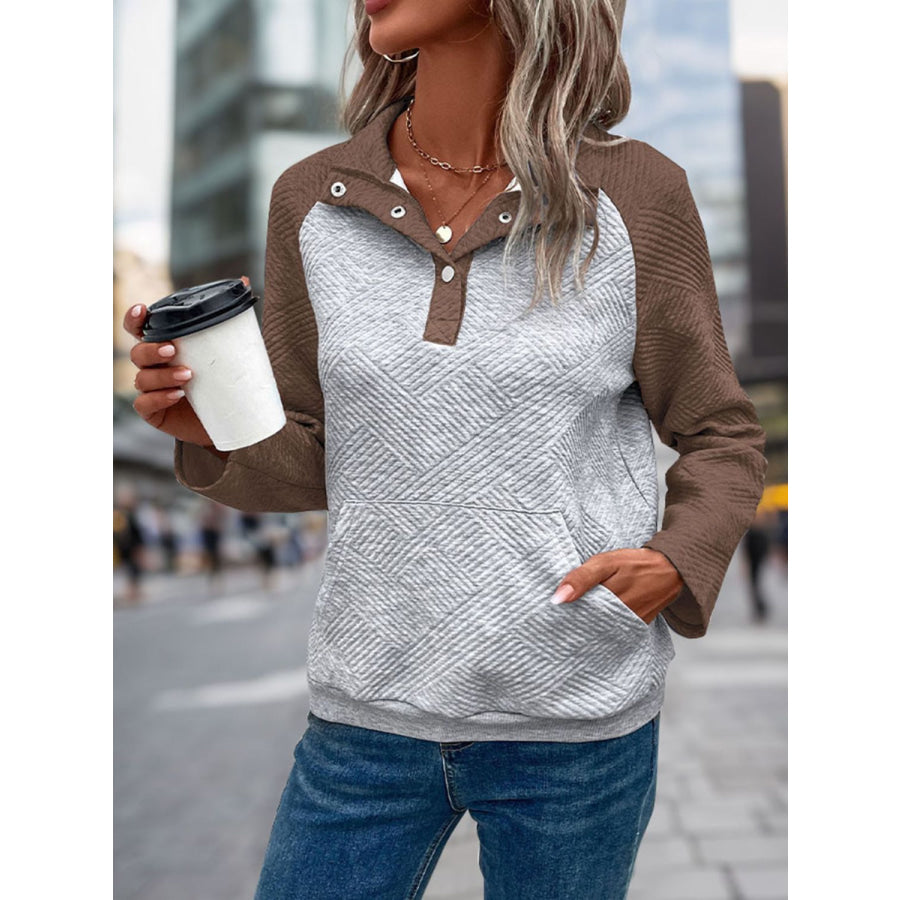 Contrast Textured Long Sleeve Sweatshirt Apparel and Accessories