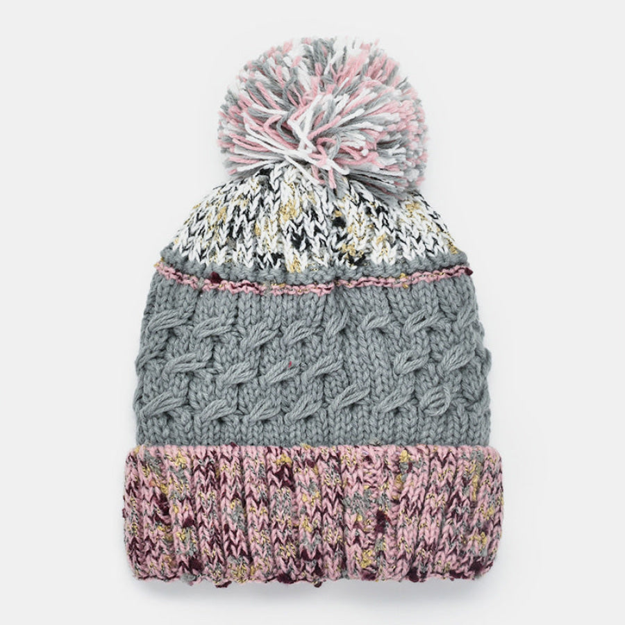 Contrast Thermal Hat with Pompom Apparel and Accessories