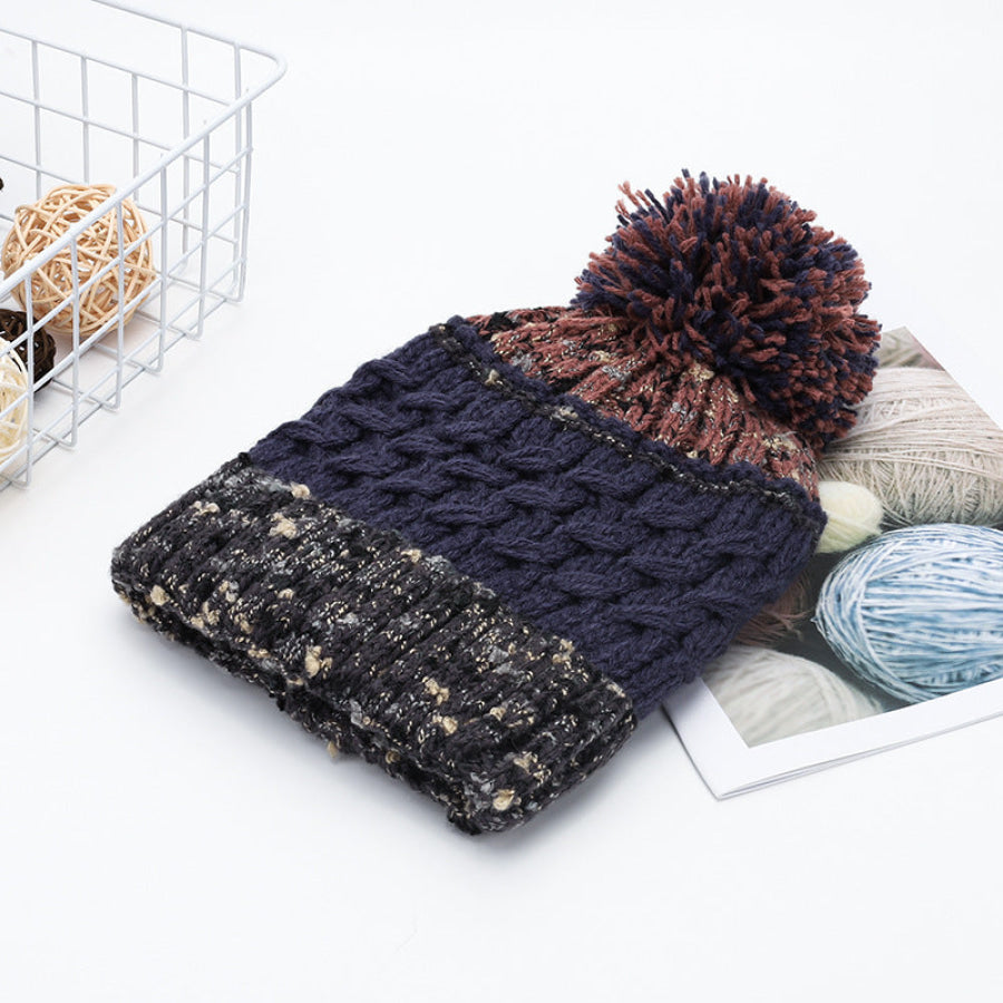 Contrast Thermal Hat with Pompom Navy / One Size Apparel and Accessories