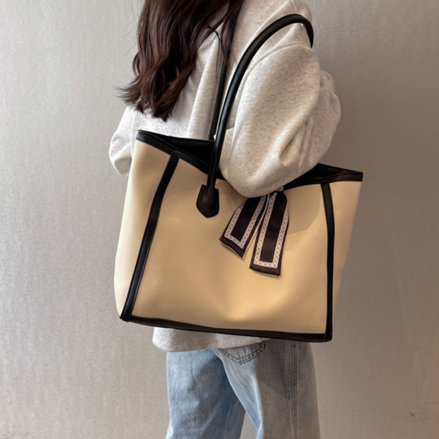 Contrast Tote Bag Tan / One Size Apparel and Accessories