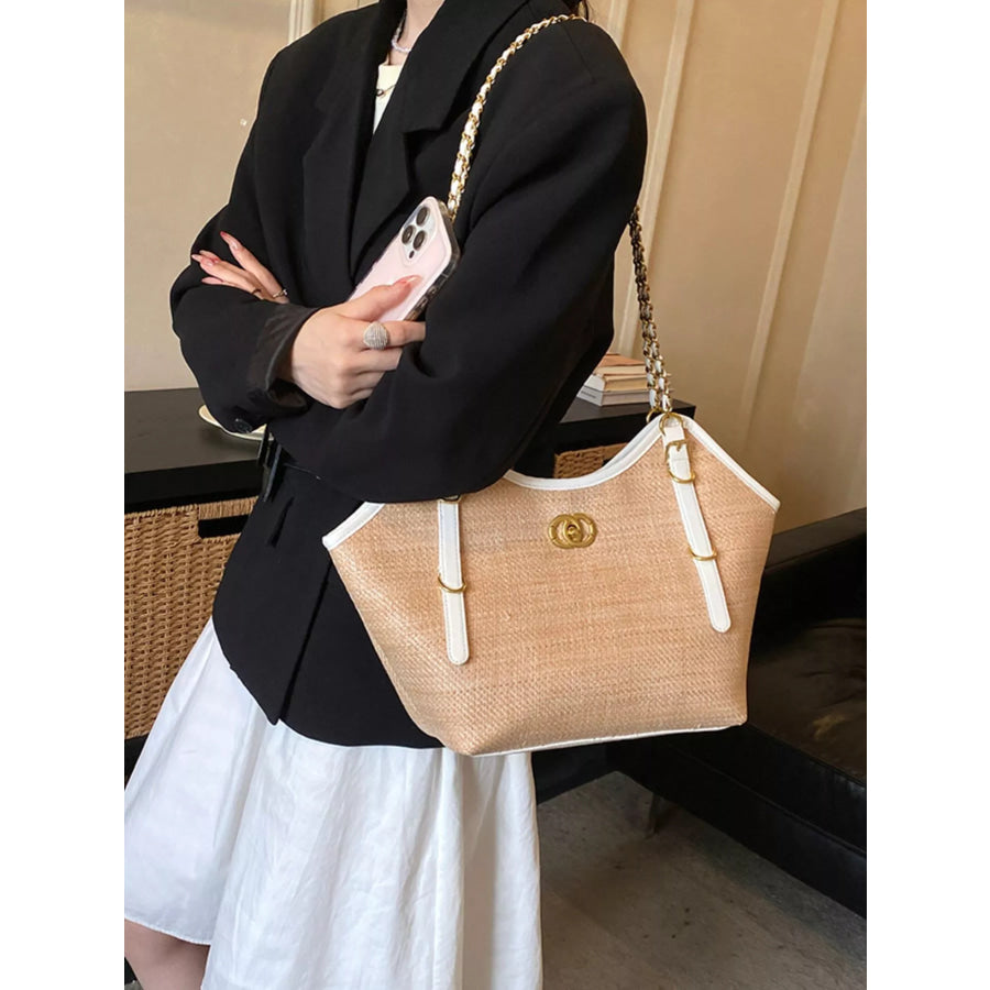 Contrast Trim Adjustable Strap Shoulder Bag Tan / onesize Apparel and Accessories