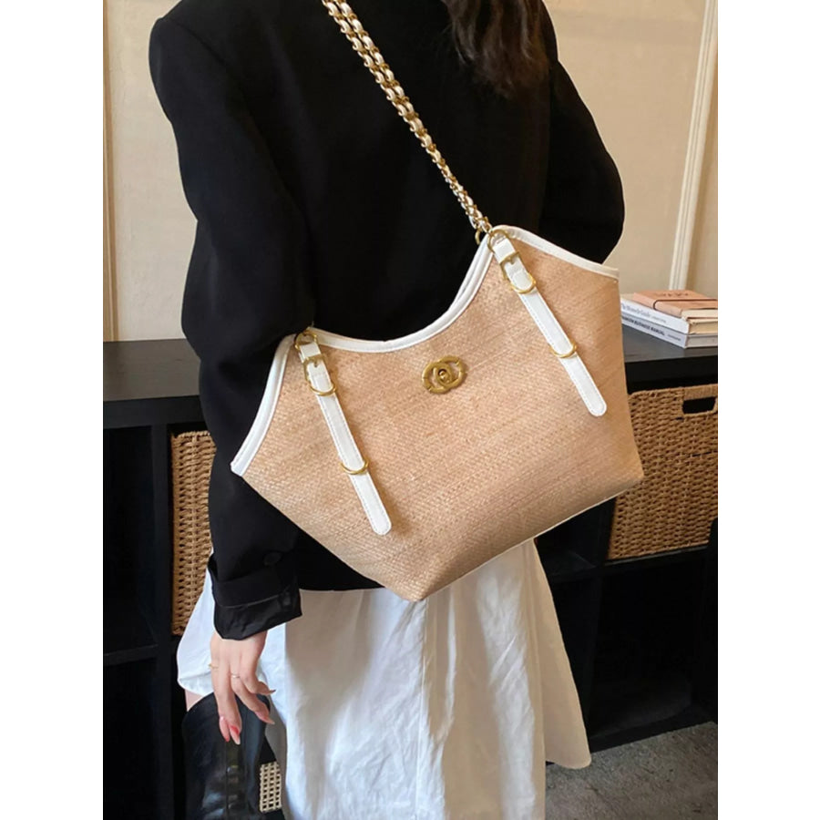 Contrast Trim Adjustable Strap Shoulder Bag Tan / onesize Apparel and Accessories
