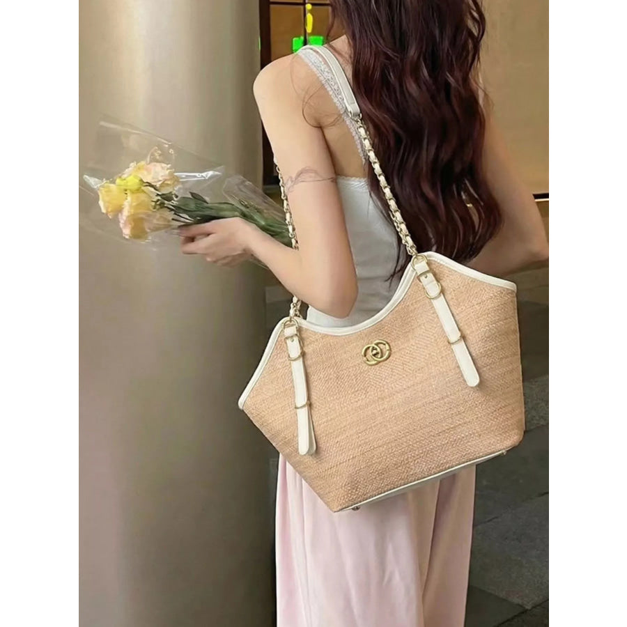 Contrast Trim Adjustable Strap Shoulder Bag Tan / onesize Apparel and Accessories